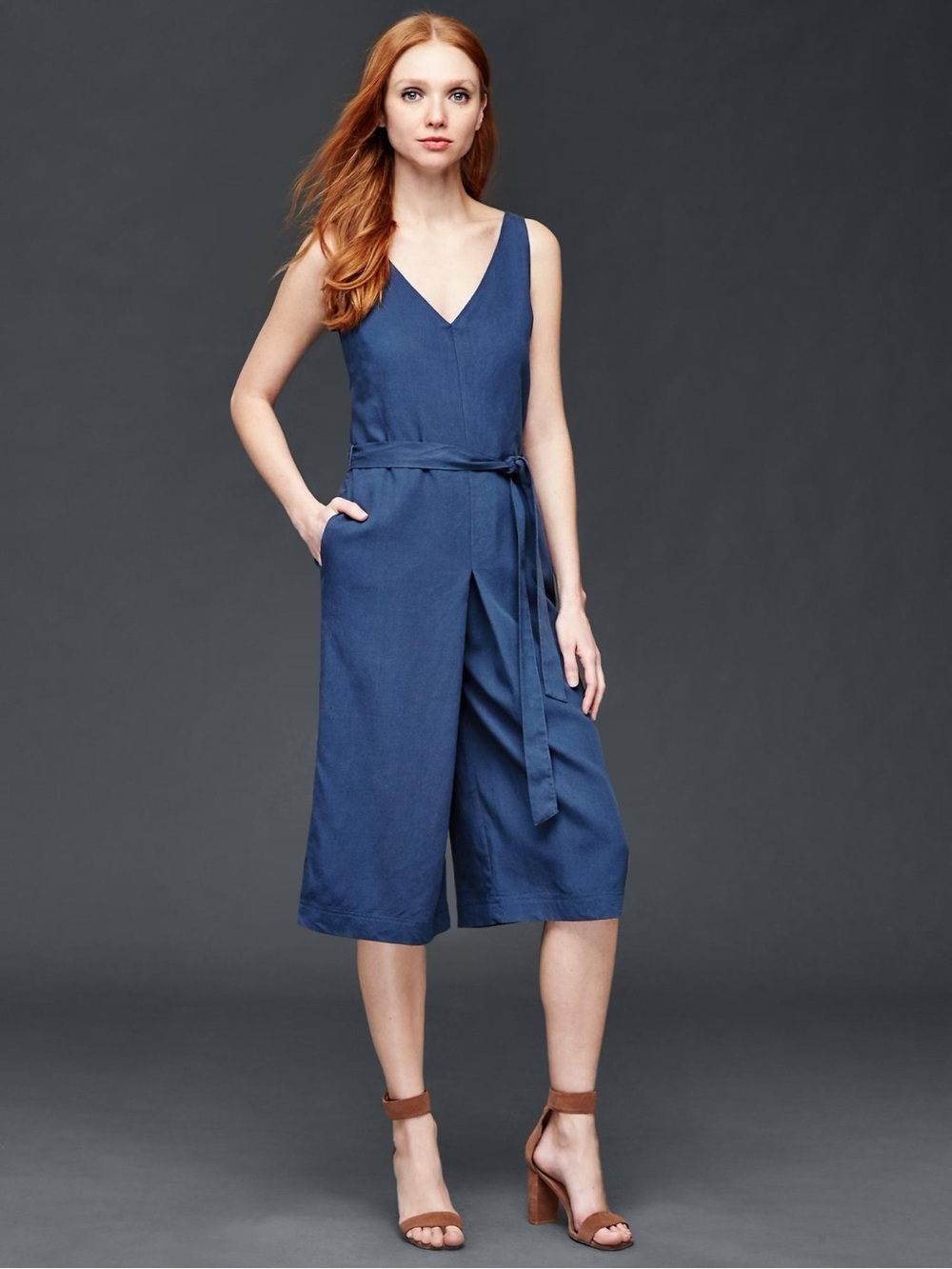 GAP TENCEL™ linen culotte jumpsuit in Comet Blue